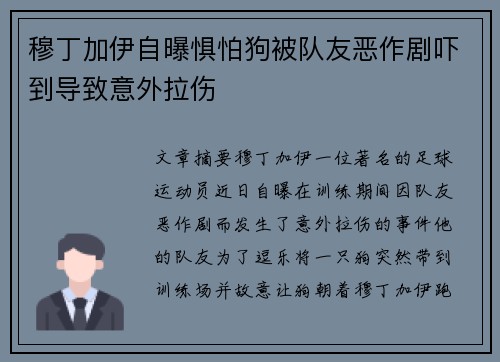 穆丁加伊自曝惧怕狗被队友恶作剧吓到导致意外拉伤